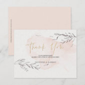 Roze achtergrond grijze bloem bedankkaart (Voorkant / Achterkant)