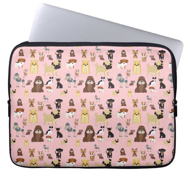roze achtergrond honden patroon. laptop sleeve (Voorkant)