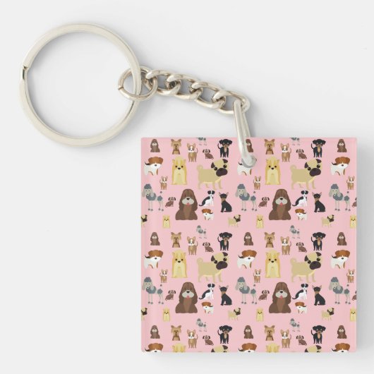 roze achtergrond honden patroon. sleutelhanger (voorkant)