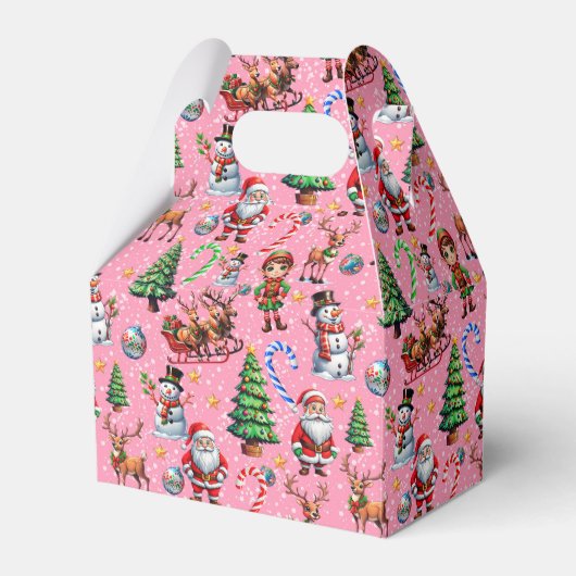 Roze Achtergrond Kerst Decoratief Patroon Bedankdoosjes (Voorkant Zijde)
