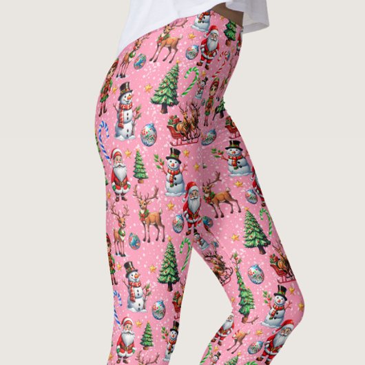 Roze Achtergrond Kerst Decoratief Patroon Leggings