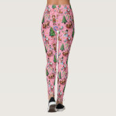 Roze Achtergrond Kerst Decoratief Patroon Leggings (Achterkant)