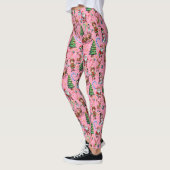 Roze Achtergrond Kerst Decoratief Patroon Leggings (Links)