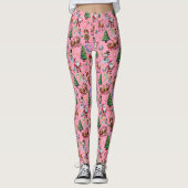 Roze Achtergrond Kerst Decoratief Patroon Leggings (Voorkant)