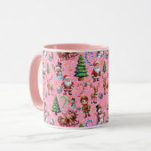 Roze Achtergrond Kerst Decoratief Patroon Mok (Voorkant links)