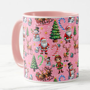 Roze Achtergrond Kerst Decoratief Patroon Mok
