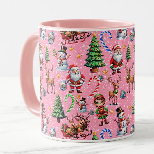Roze Achtergrond Kerst Decoratief Patroon Mok