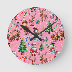 Roze Achtergrond Kerst Decoratief Patroon Ronde Klok