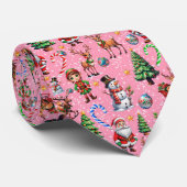 Roze Achtergrond Kerst Decoratief Patroon Stropdas (Opgerold)