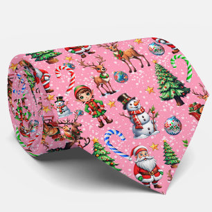 Roze Achtergrond Kerst Decoratief Patroon Stropdas