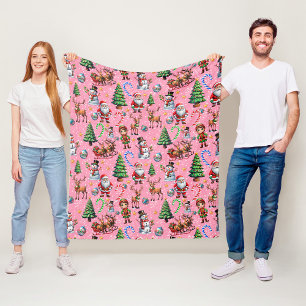 Roze Achtergrond Kerst Decoratiepatroon Fleece Deken