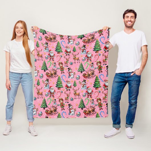 Roze Achtergrond Kerst Decoratiepatroon Fleece Deken