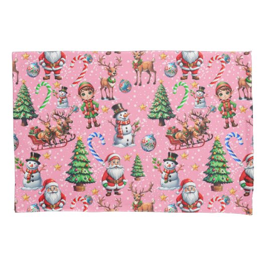 Roze Achtergrond Kerst Decoratiepatroon Kussensloop (Voorkant)