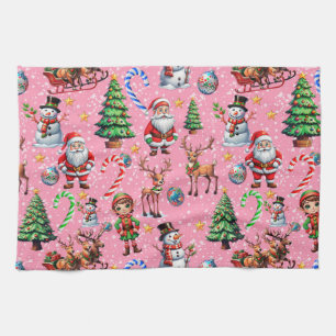Roze Achtergrond Kerst Decoratiepatroon Theedoek