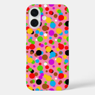 Roze Achtergrond Kleurrijke Polka Dots iPhone 16 Hoesje