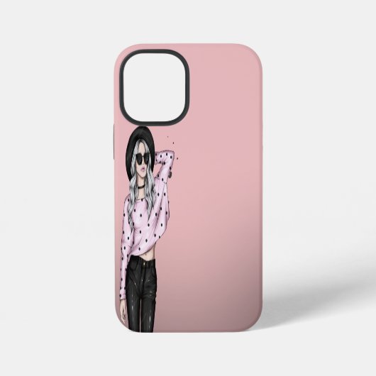 Roze achtergrond & lief meisje iPhone hoesje (Achterkant)