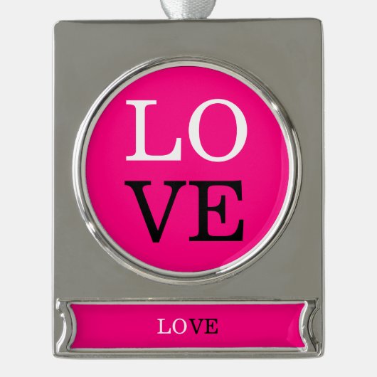 Roze Achtergrond Liefde Bruiloft Verzilverd Banner Ornament (Voorkant)