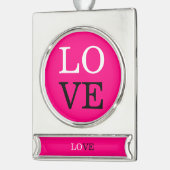 Roze Achtergrond Liefde Bruiloft Verzilverd Banner Ornament (Links)