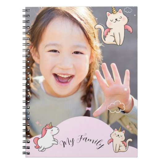 Roze achtergrond & lieve meid notitieboek (Voorkant)
