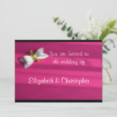 Roze achtergrond met een witte bruiloft kaart (Staand voorkant)