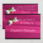 Roze achtergrond met een witte bruiloft kaart (Voorkant / Achterkant)