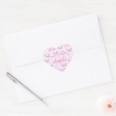 Roze Achtergrond met Engel Vleugels Hart Sticker (Envelop)