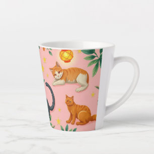 Roze Achtergrond Met Katten Latte Mok