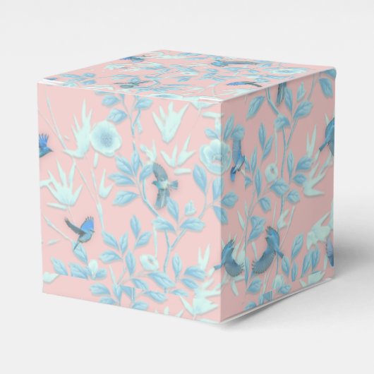 Roze achtergrond met vogels en bloemen bedankdoosjes (Voorkant Zijde)