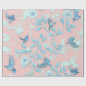Roze achtergrond met vogels en bloemen cadeaupapier (Vlak)