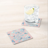 Roze achtergrond met vogels en bloemen kartonnen onderzetters (Insitu)