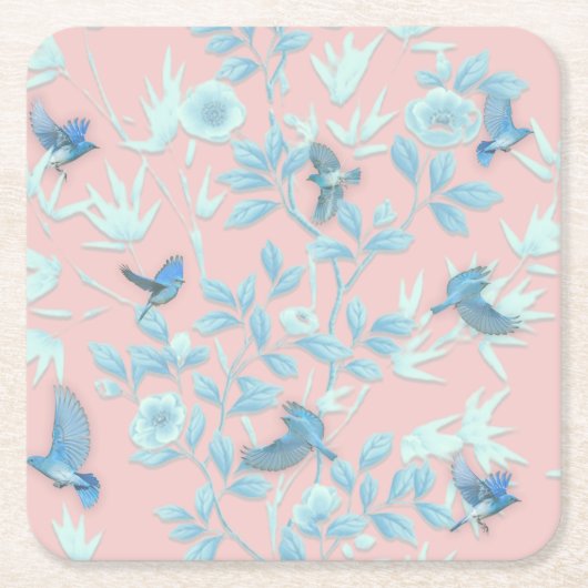 Roze achtergrond met vogels en bloemen kartonnen onderzetters (Voorkant)