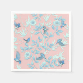 Roze achtergrond met vogels en bloemen servet