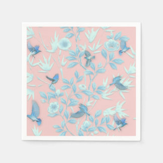 Roze achtergrond met vogels en bloemen servet