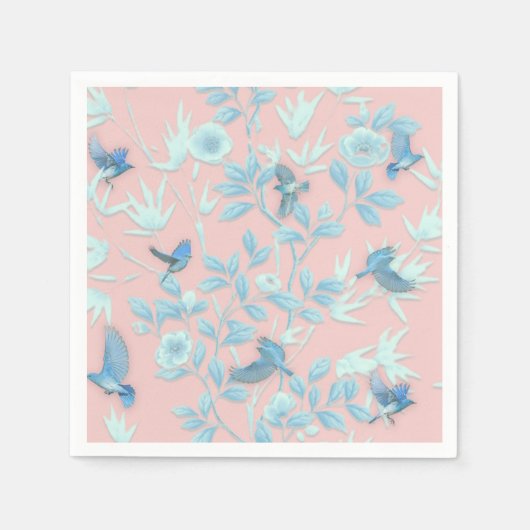 Roze achtergrond met vogels en bloemen servet (Voorkant)