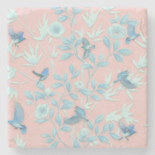 Roze achtergrond met vogels en bloemen stenen onderzetter
