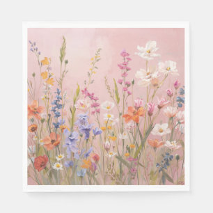 Roze achtergrond met wilde bloemen servet