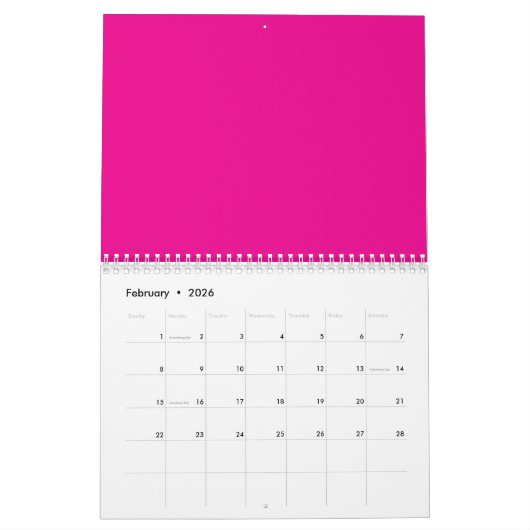 Roze Achtergrond met Zwarte Grens Ontwerpideeën Kalender (Feb 2026)