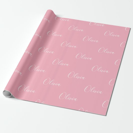 Roze achtergrond Naam Meisje Elegant Naam Cadeaupapier (Uitgerold)