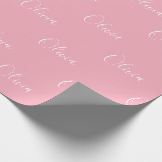 Roze achtergrond Naam Meisje Elegant Naam Cadeaupapier (Hoek)