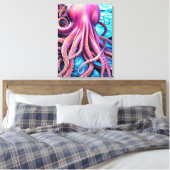 Roze achtergrond octopus Blue Ocean Wave Canvas Afdruk (Insitu (Slaapkamer))