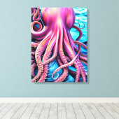 Roze achtergrond octopus Blue Ocean Wave Canvas Afdruk (Insitu (Houten vloer))
