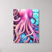 Roze achtergrond octopus Blue Ocean Wave Canvas Afdruk (Voorkant)