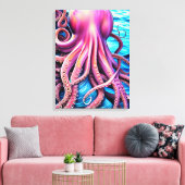 Roze achtergrond octopus Blue Ocean Wave Canvas Afdruk (Insitu (Woonkamer))