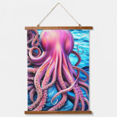 Roze achtergrond octopus Blue Ocean Wave Hangend Wandkleed (Voorkant)