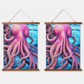 Roze achtergrond octopus Blue Ocean Wave Hangend Wandkleed (Dubbel)