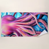 Roze achtergrond octopus Blue Ocean Wave Strandlaken (Voorkant)