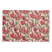 Roze achtergrond van Gossamer met rode tulpen Kussensloop (Achterkant)