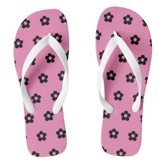 Roze Achtergrond Zwart Kleur Bloemen Gedrukt-Sanda Teenslippers (Voetbed)