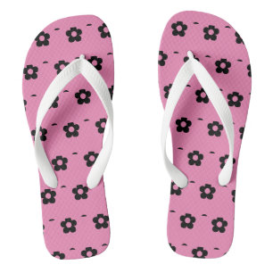 Roze achtergrond Zwarte kleur bloemen Gedrukte-San Teenslippers