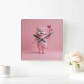 roze achtergrondklok vierkante klok (Huis)